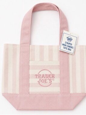 Limited Edition - Trader Joes Mini Canvas Tote Bag - Striped Pink - NWT